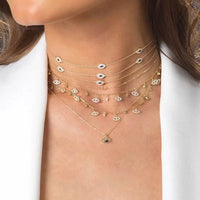 Collar con colgante de ojo turco y circonitas, collar con múltiples colgantes de circonitas circulares, joyería de moda para uso diario femenino.
