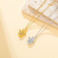 Collar con colgante de la mano de Hamsa, de acero inoxidable con baño de oro de 18 quilates, para mujer, con circonita azul y amuleto de la mano de Fatima, inspirado en Skyrim.
