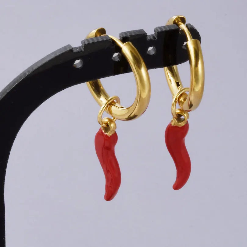 Pendiente con colgante de Chile rojo a la moda, joyería para Piercing en la oreja vegetal, aros de acero inoxidable, pendientes para mujeres y hombres, accesorios, regalos