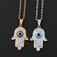 Collar de mano de Fátima de ojo griego para mujeres y hombres, cadena de protección de ojos azul malvado turco de acero inoxidable, joyería islámica N8041S01