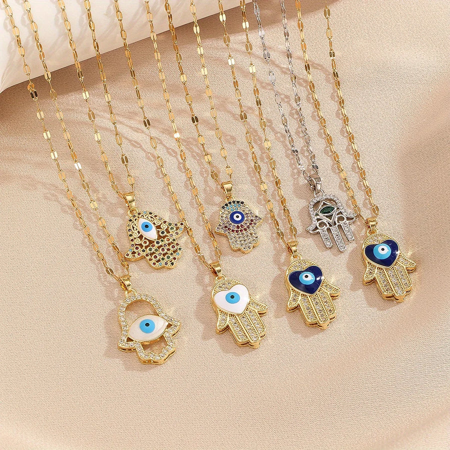 Collar de ojo de diablo para hombres y mujeres, chapado en oro de 18k, gota de aceite de palma, joyería de circón de colores, colores aleatorios, nuevo