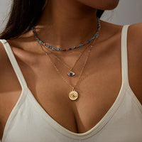 Collar con colgante de mal de ojo multicapa gótico bohemio para mujer, gargantilla de cadena de clavícula de Metal turco de Color dorado, joyería para fiesta en la playa