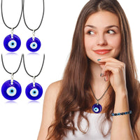 Collar de mal de ojo azul turco, gargantilla de cadena de cuerda de cuero con ojo de cristal, colgantes redondos, collar de la suerte para mujer, regalo de joyería para pareja