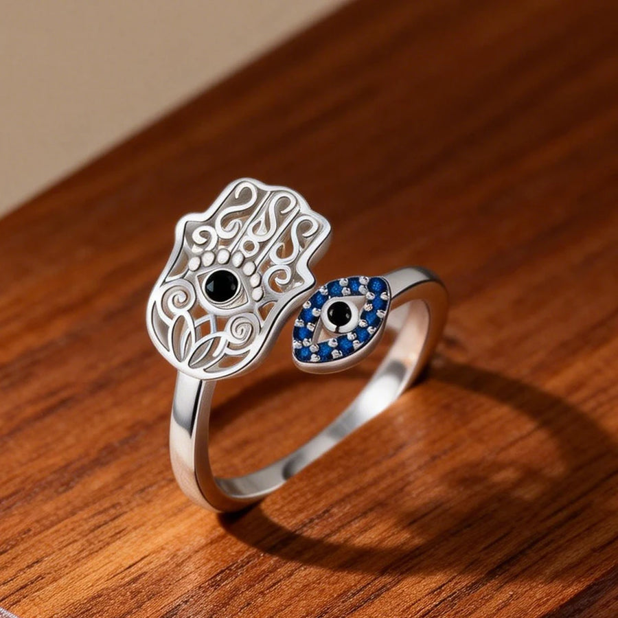 Anillo Apilable Mano de Fátima, Loto y Ojo Turco