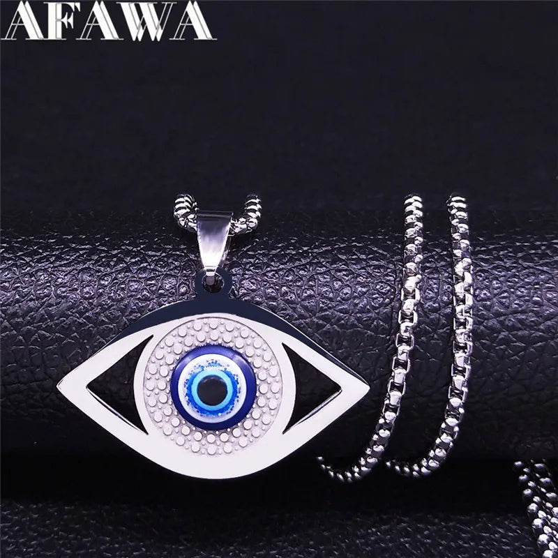 Collar y Pulsera de Acero Inoxidable con Ojo Turco y Hamsa Islámica, Joyería Griega, N1137S02