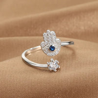 Anillo Mano de Fátima Ojo Turco Azul Artesanal