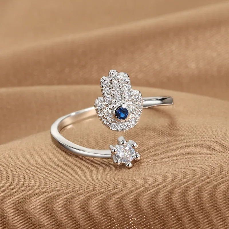 Anillo Mano de Fátima Ojo Turco Azul Artesanal