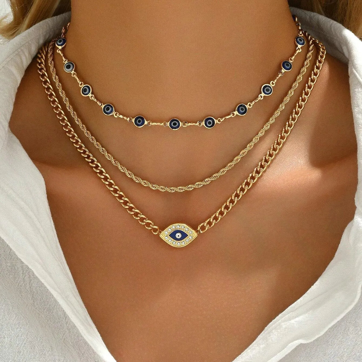 Collar con colgante de mal de ojo multicapa gótico bohemio para mujer, gargantilla de cadena de clavícula de Metal turco de Color dorado, joyería para fiesta en la playa