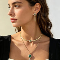 Collar de cadena con diseño de ojo turco y serpiente, recién lanzado, con cadena de clavícula de circonitas multicolores chapadas en oro para joyería de cuello femenina