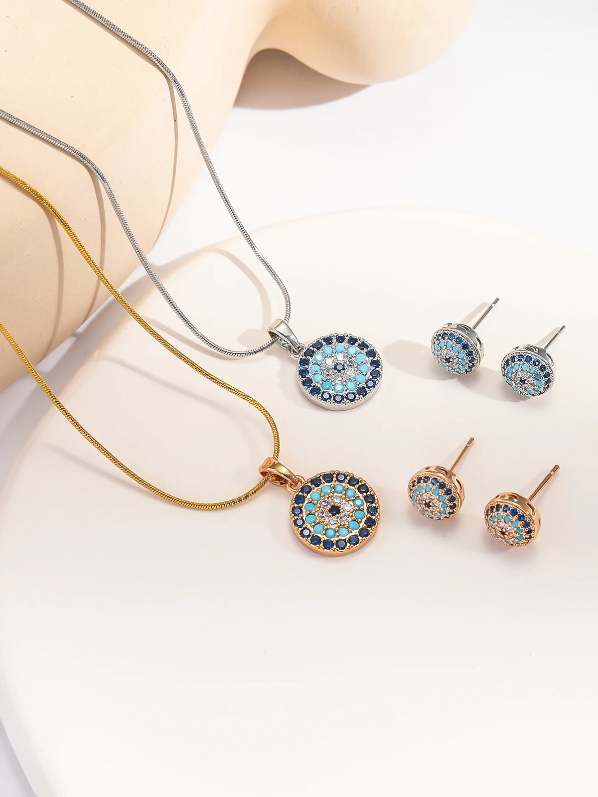 Conjunto de Joyería Bohemia Vintage para Mujer, Collar con Colgante de Ojo Turco Microincrustado en Turquesa, Pendientes de Ojo Turco Microincrustados en Turquesa