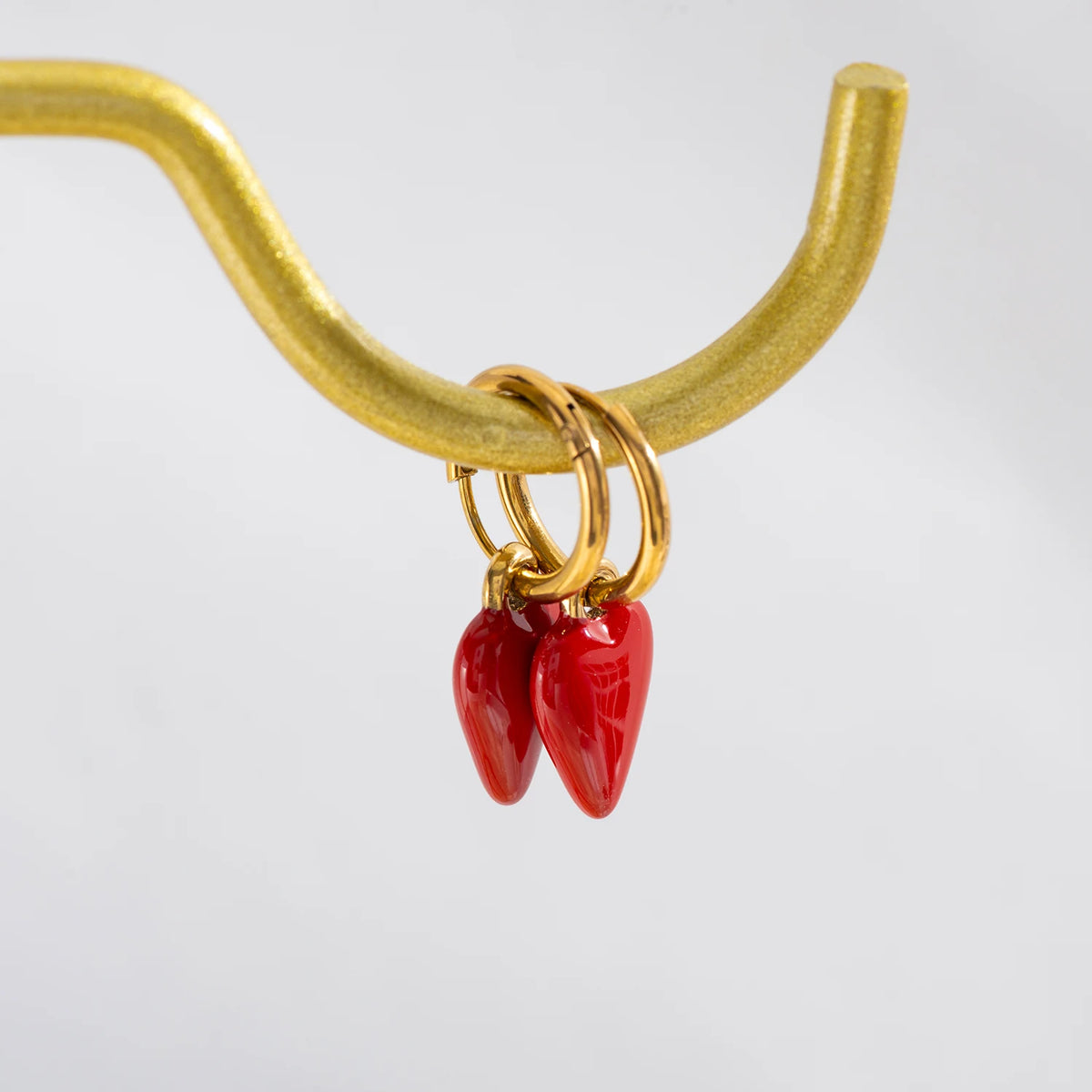 Pendientes de corazón de esmalte rojo, diseño desmontable convertible, acero inoxidable chapado en oro de 18 quilates, regalo de joyería para mujer