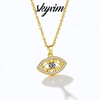 Collar con colgante de ojo turco de circonita transparente, diseño Skyrim, para mujer, de acero inoxidable, color dorado, con estrella de David, amuleto protector, joya, regalo.