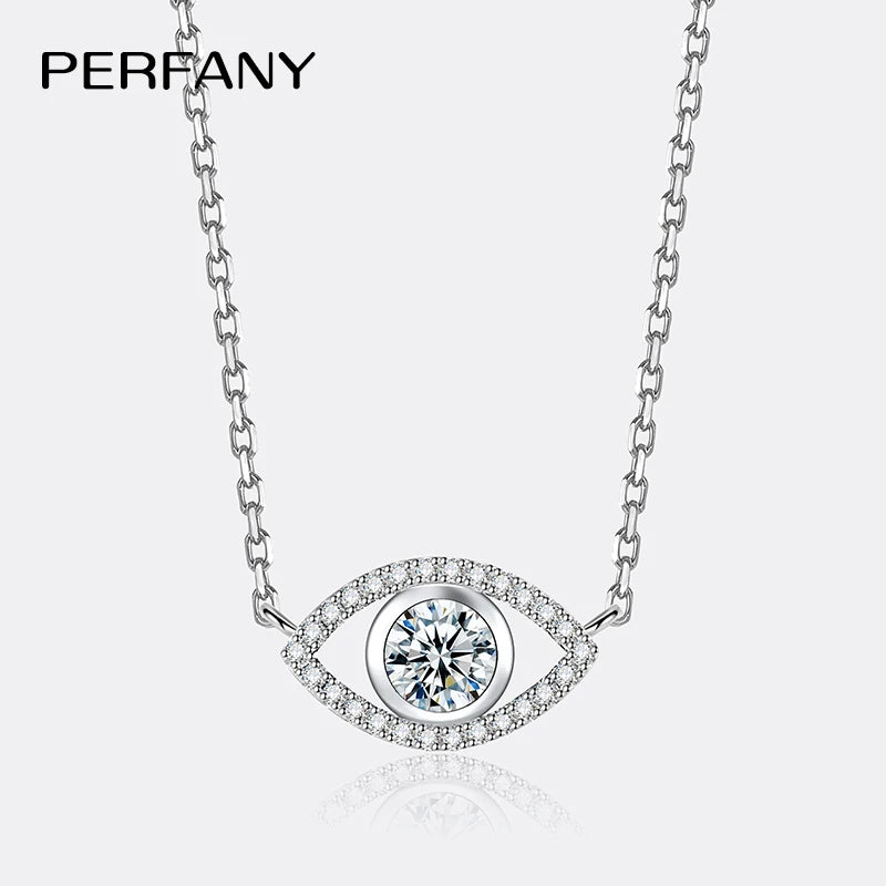 Collar de moissanita de 0,5 quilates de la marca PERFANY para mujer, con colgante de plata de ley S925 con forma de ojo, diamante de laboratorio certificado, joyería de alta gama y diseño moderno.