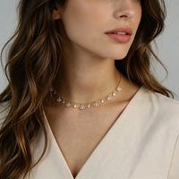 Collar con colgante de ojo turco y circonitas, collar con múltiples colgantes de circonitas circulares, joyería de moda para uso diario femenino.