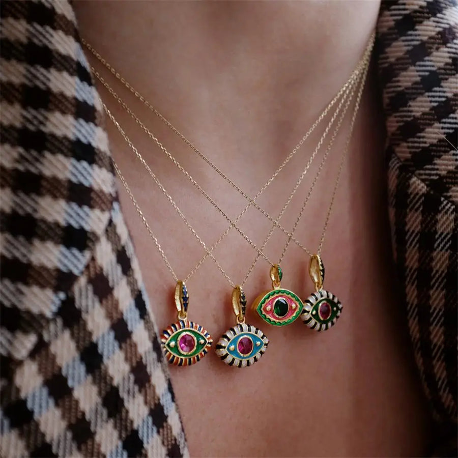 Collar con Colgante de Ojo del Diablo de Acero Inoxidable con Zirconia Hexacolor y Esmalte, Amuleto de Ojo Turco para Mujer, Joyería Retro de Moda, Regalo