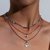 Collar con colgante de mal de ojo multicapa gótico bohemio para mujer, gargantilla de cadena de clavícula de Metal turco de Color dorado, joyería para fiesta en la playa
