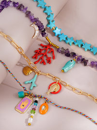 4 piezas de collar bohemio de turquesa con grava irregular apilada, con decoración de coral, luna y ojo de diablo, joyería diaria para mujer en vacaciones.