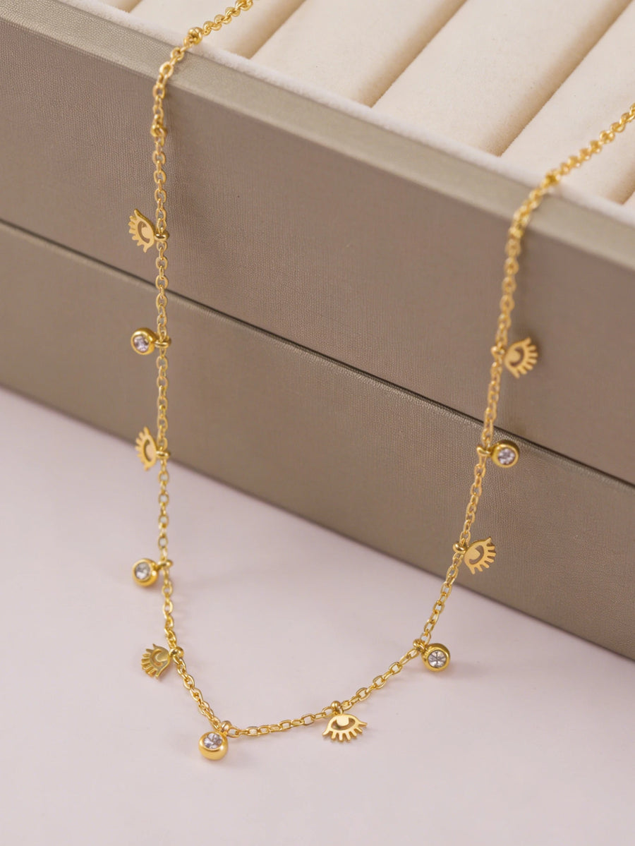 Collar de Protección para Mujer, Amuleto de Acero Inoxidable, Collar con Ojo Turco, Elegante Collar con Circonita