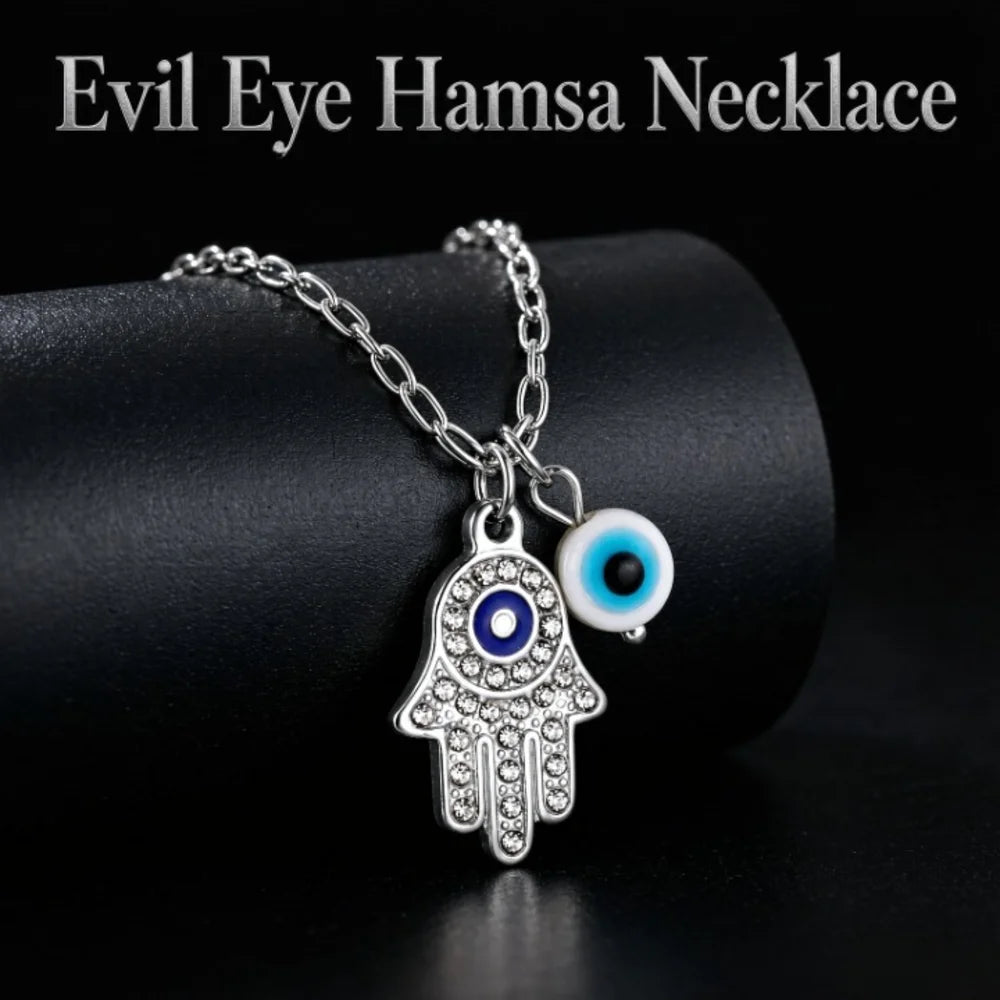 Collar clásico con dijes de mal de ojo para mujer, colgante de cadena chapado en oro y plata de acero inoxidable, circonita cúbica, joyería