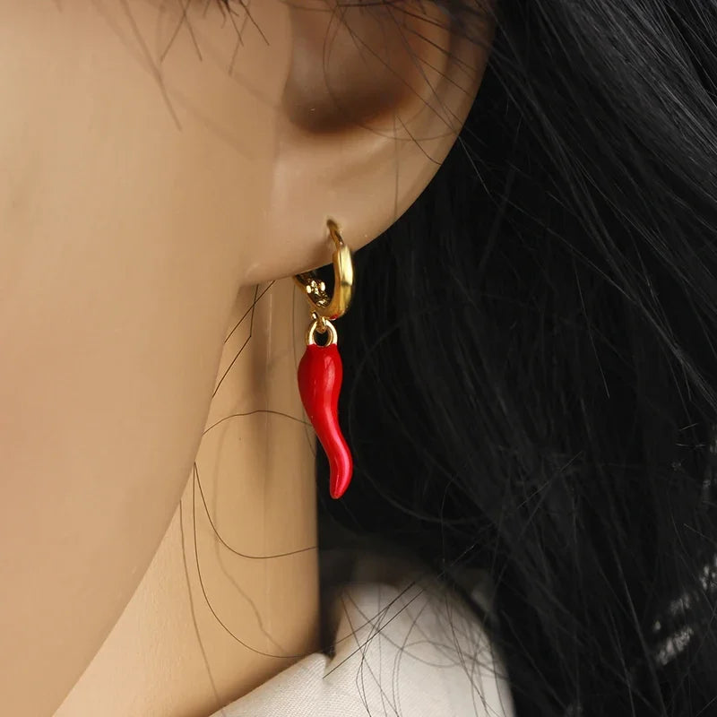 Pendientes colgantes creativos de esmalte rojo con colgante de chile para mujer, joyería elegante especial individual, accesorios Brincos