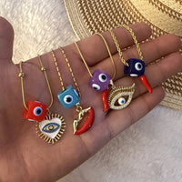 Collar Ojo de Demonio Retro con Labios y Chile, Elegante y Versátil, Cadena de Clavícula de Acero de Titanio