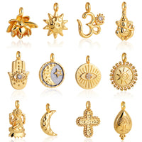 Collar vintage para mujer, chapado en oro de 18k, con amuleto de luna, estrella, sol, ojo turco, múltiples dijes, colgante de joyería DIY con piedra de nacimiento N