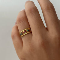 Anillo Ojo Turco Flores y Hojas Apilable