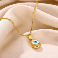 Collar con colgante de ojo de diablo para mujeres y hombres, collares de ojos azules, cadena de cuentas, Gargantilla de acero inoxidable de Color dorado, joyería, regalo BFF