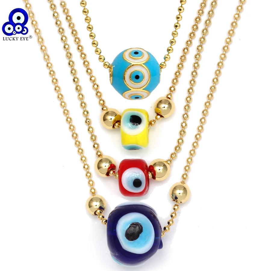 Collar de cuentas de ojo de la suerte para hombres y mujeres, cadena de cuentas de bola redonda de cobre, joyería de moda, aceite de gota de vidrio, turco, mal de ojo