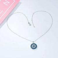 KALETINE Collares de Plata de Ley 925, Colgante Redondo con Ojo Turco y Gran Piedra Azul, Collar para Mujer, Joyería Personalizada para Hombre