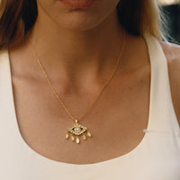 Uworld moda clásica 18K Color oro plateado acero inoxidable circón blanco ojo del diablo borla colgante collar joyería de mujer Pa