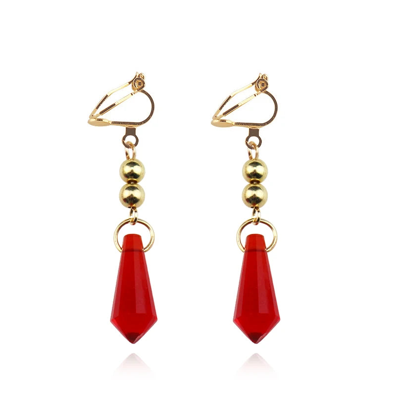 Elegantes Pendientes de Cristal Rojo Tartaglia, Joyería de Moda para Videojuegos y Anime, Accesorios de Cosplay, Regalos