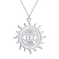 Collar con colgante de mal de ojo Sunburst para mujer, collares con dijes de acero inoxidable, rayos de sol, mal de ojo