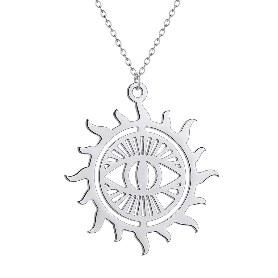 Collar con colgante de mal de ojo Sunburst para mujer, collares con dijes de acero inoxidable, rayos de sol, mal de ojo