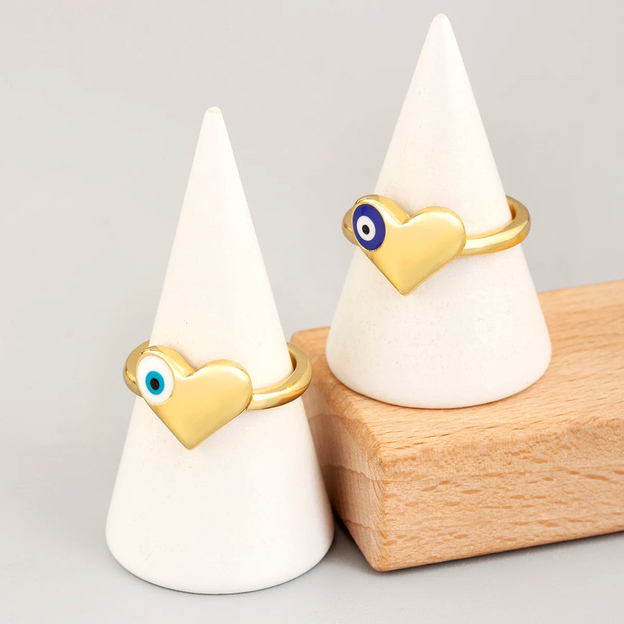 Anillo Ojo Turco Corazón Blanco y Azul