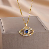 Collares con colgante de mal de ojo de circón para mujer, collar de acero inoxidable de Color dorado, joyería turca de la suerte, regalo de tendencia 2024