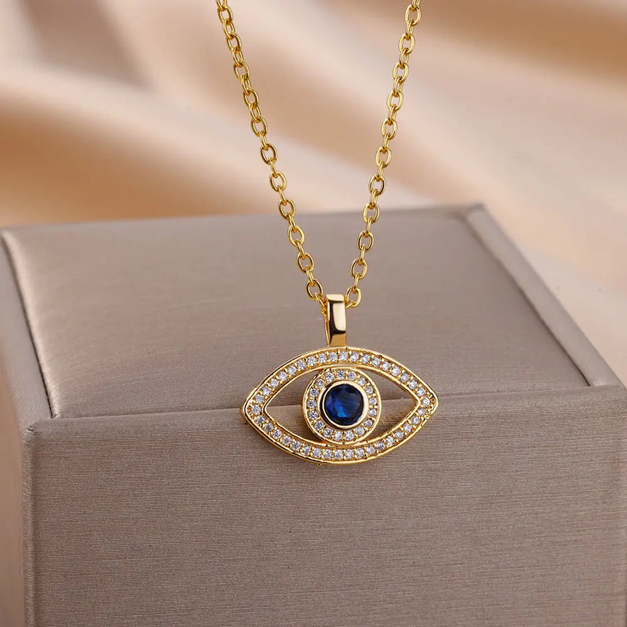 Collares con colgante de mal de ojo de circón para mujer, collar de acero inoxidable de Color dorado, joyería turca de la suerte, regalo de tendencia 2024