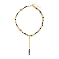 Collar con colgante de cuentas de piedra ojo de tigre de estilo vintage, para mujer, de inspiración bohemia, con diseño irregular en forma de Y y borlas, ideal como accesorio de joyería para fiestas.