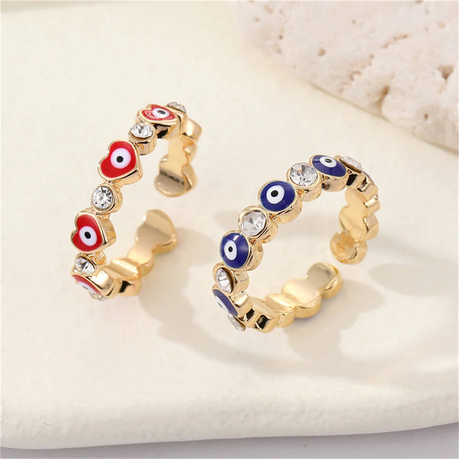 Anillo Ojo Turco Corazón Esmaltado Vintage