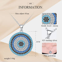 KALETINE Collares de Plata de Ley 925, Colgante Redondo con Ojo Turco y Gran Piedra Azul, Collar para Mujer, Joyería Personalizada para Hombre