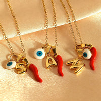 Collar de Amuleto Ojo Turco, Collar de Chile Rojo, Collar Personalizado con Inicial de Letra para Mujer