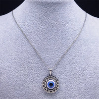 Collar con colgante de Ojo Azul turco, joyería de acero inoxidable, Color plateado, ojos azules de la suerte, regalo, collar N8023S01