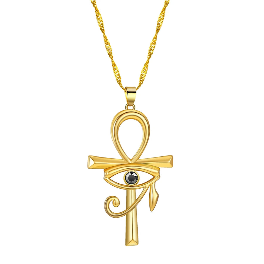 Collar religioso con colgante de llave de Cruz Ankh para mujer, Ojo de Horus, collar con declaración, regalo de joyería de la suerte