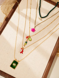 Collar bohemio apilado de 5 uds., tinta de ojo del diablo, cuentas verdes, borla, flor, diseño de múltiples dijes, regalo de joyería diaria para mujer