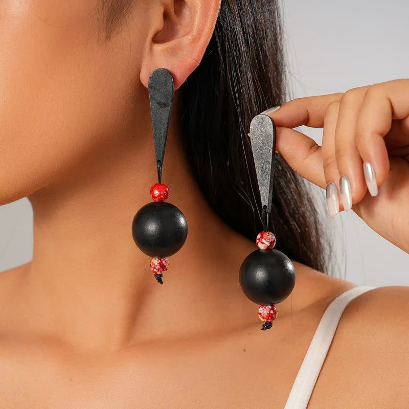 Pendientes circulares geométricos en forma de lágrima de madera oscura, accesorios de joyería vanguardista exagerados personalizados para mujer