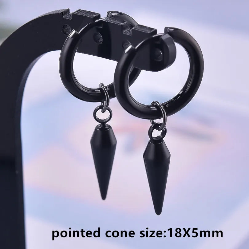 Pendientes de Aro Redondos de Acero Inoxidable con Colgante de Cono Puntiagudo de Diferentes Longitudes, Sin Decoloración, para Mujeres y Hombres, Joyería, Regalo para Piercing de Oreja