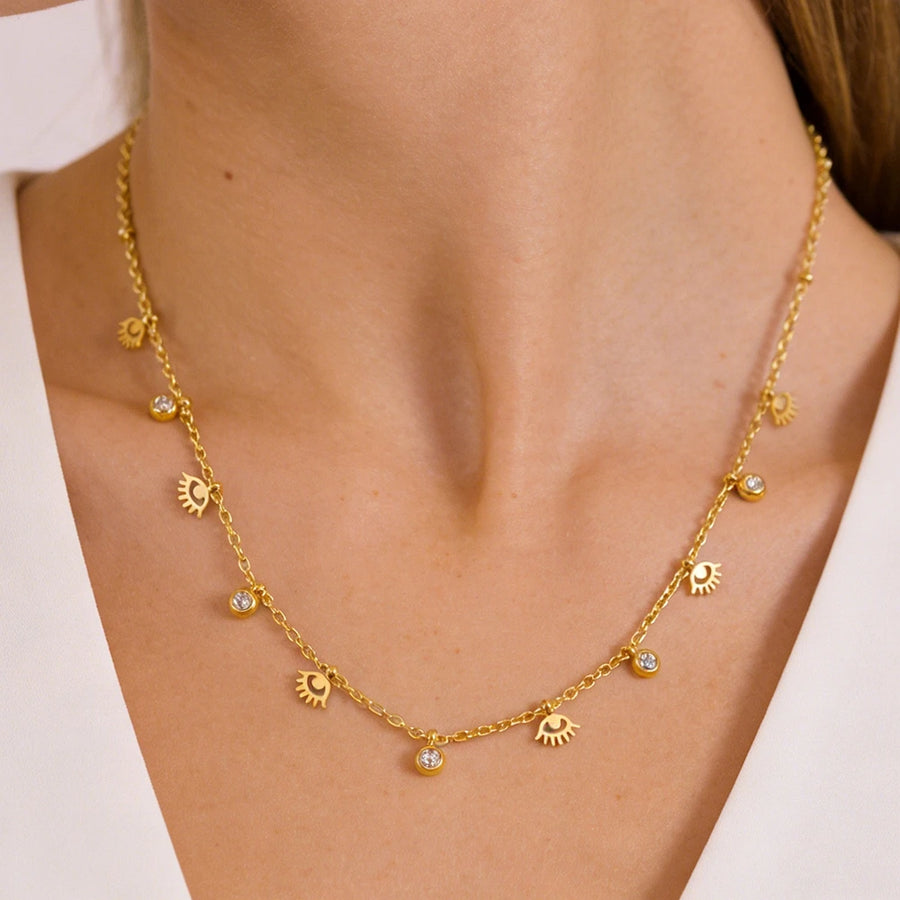 Collar de Protección para Mujer, Amuleto de Acero Inoxidable, Collar con Ojo Turco, Elegante Collar con Circonita