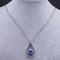 Collar con colgante de ojo azul malvado turco para mujeres y hombres, amuleto de ojos de la suerte de Color plateado de acero inoxidable, joyería de protección N8022S01