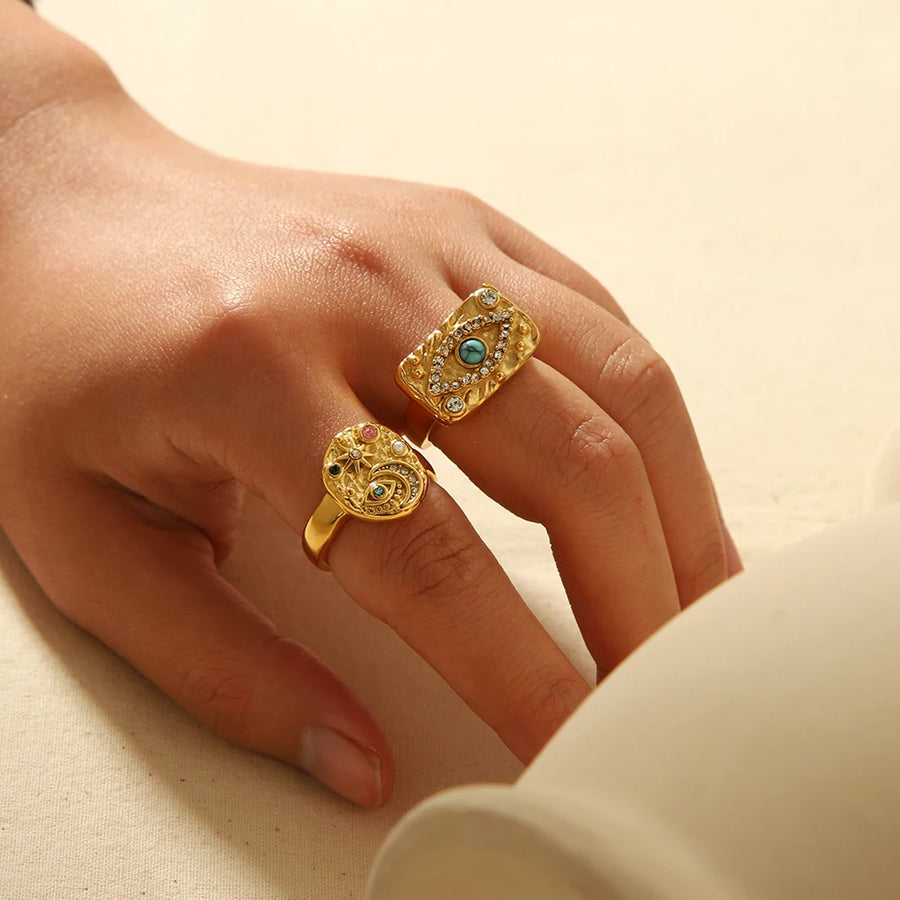 Anillo Ojo Turco Turquesa Martillado