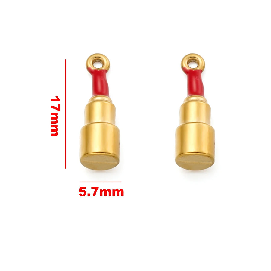 3 uds. De dijes de labios rojos esmaltados de acero inoxidable, colgantes de lápices labiales para Diy, collar, pulsera, pendientes, suministros de joyería